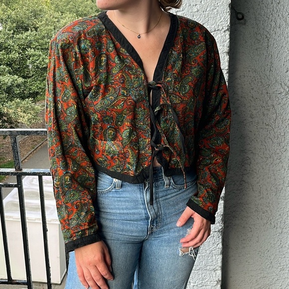 Vintage Rare Pinky Paisley Print Cropped Jacket Size Large - Picture 1 of 6